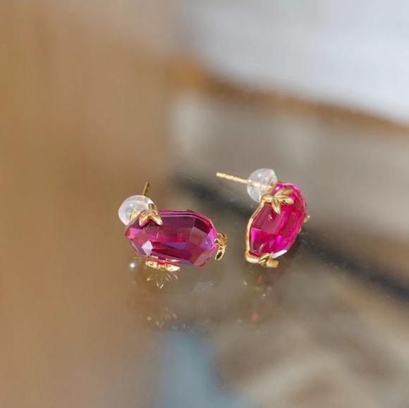 Pink Topaz Stud Earrings - Picture 5 of 7